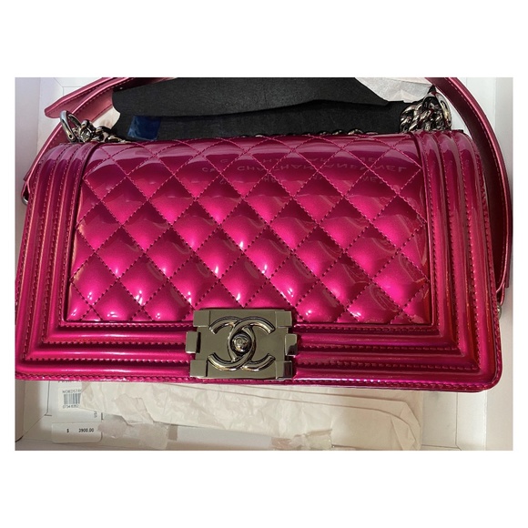 STUNNING RARE CHANEL METALLIC HOT PINK BOY BAG - Picture 5 of 13